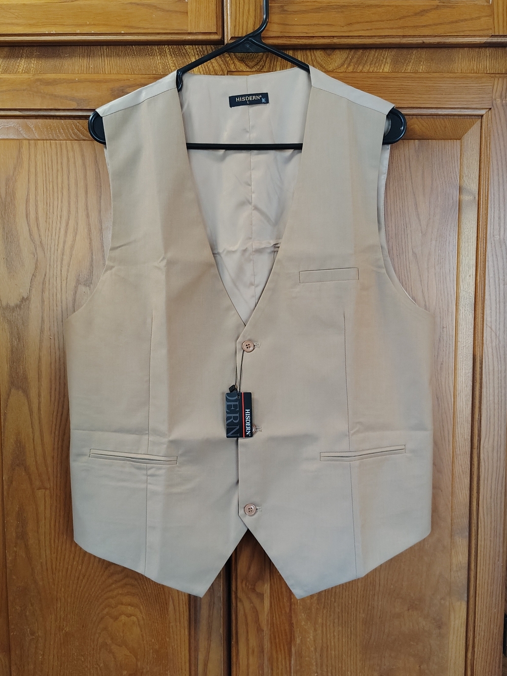 NWT Hisdern Men's L Beige Dress Vest Satin Back Classic Tailored Waistcoat